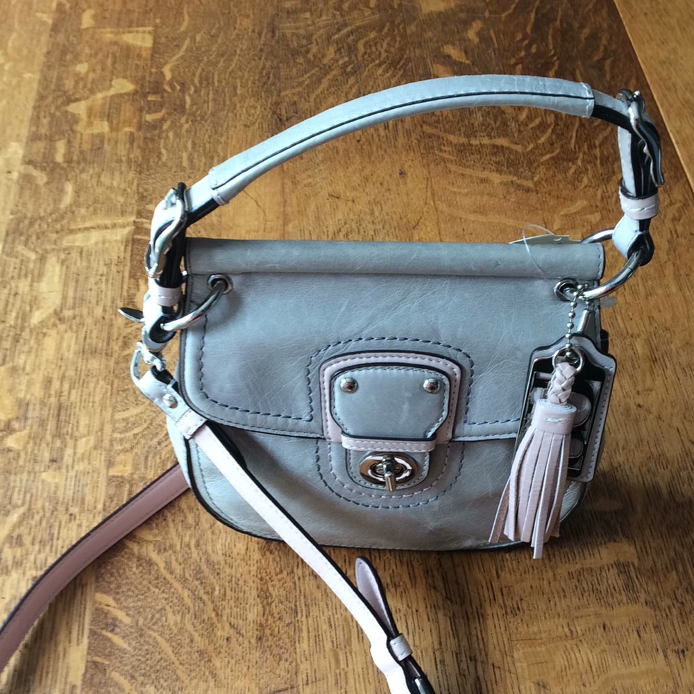 COACH PURSE LEATHER GREY AND ROSE
